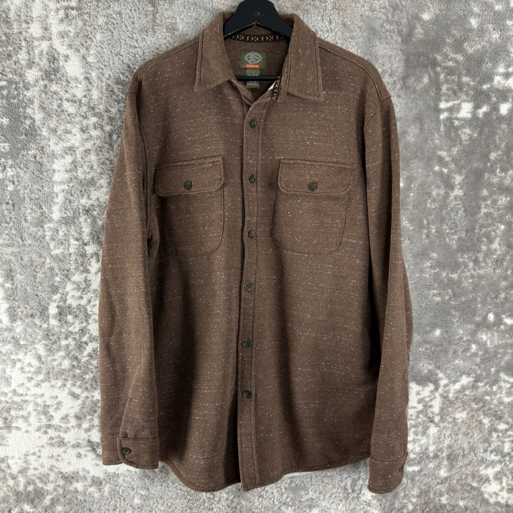 St. John's Bay Size L Fleece Lined Outdoor Flannel Shacket Brown Long Sleeve Men